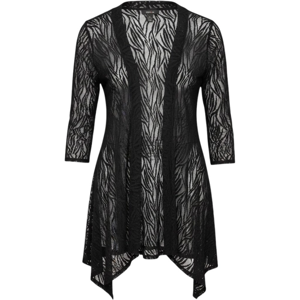 Style & Co Whimsigoth Womens Black Sheer Boho Lace Zebra Burnout Open Front XL